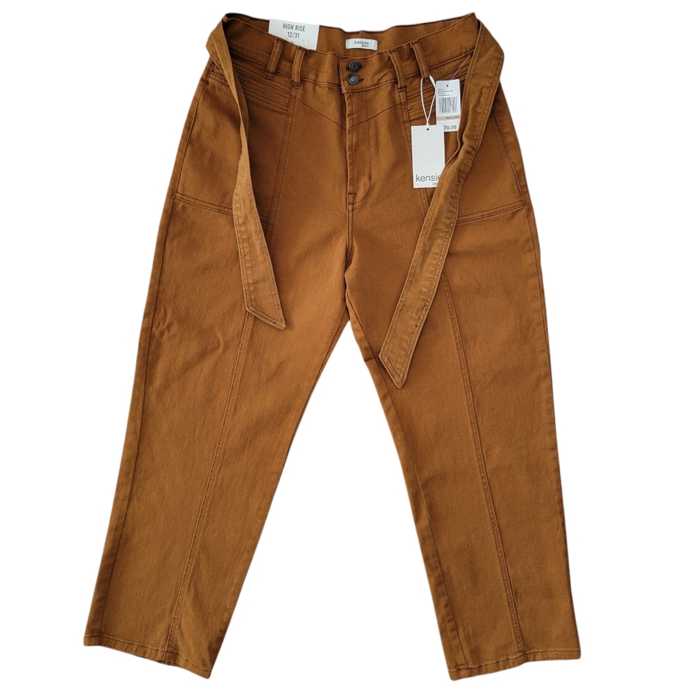 NWT Kensie High Rise Pants Womens Size 12/31 Cognac Brown Zip Fly Stretch